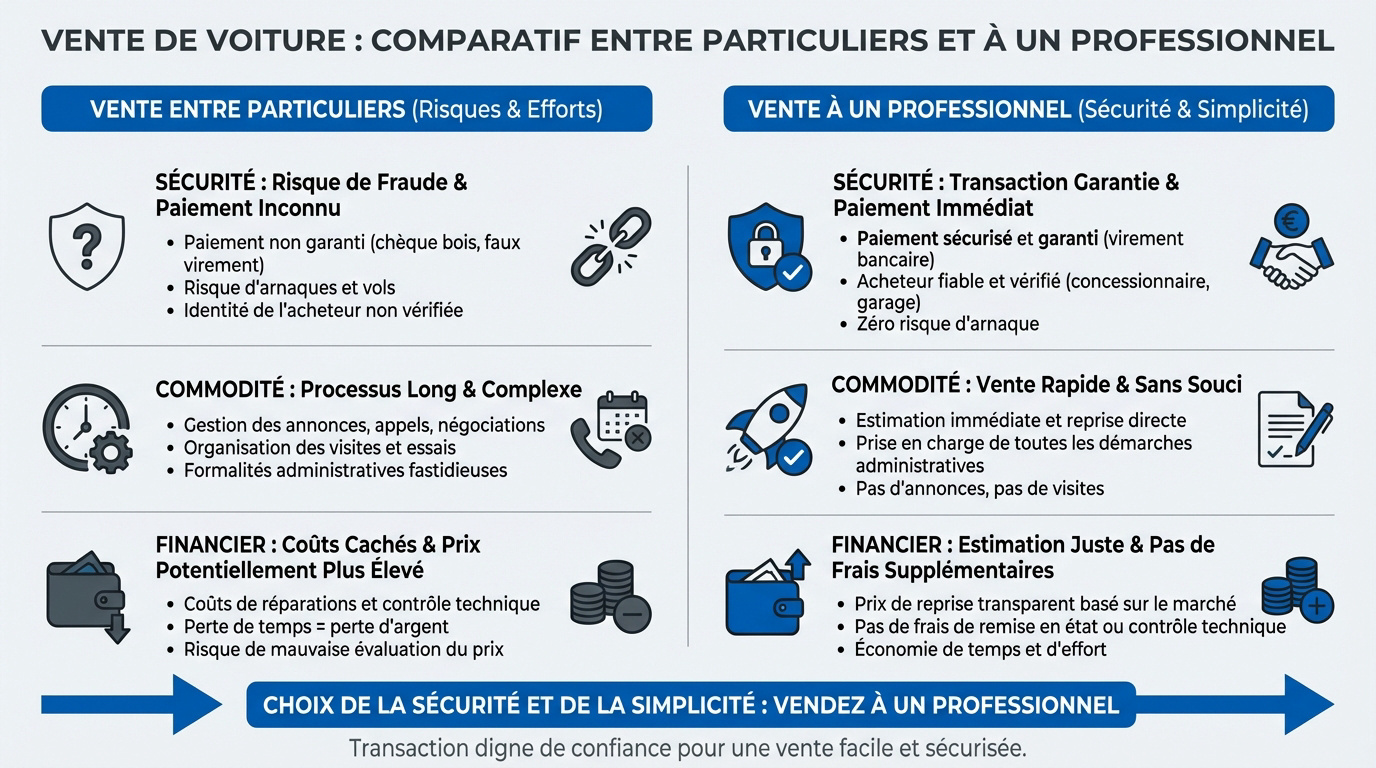 Comparatif entre la vente de voiture à un particulier et la reprise par un professionnel
